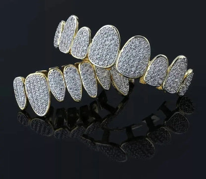 18K Gold Plated Iced Out Simulated 8 Top and Bottom Diamond Grills for Your Teeth JettsJewelers