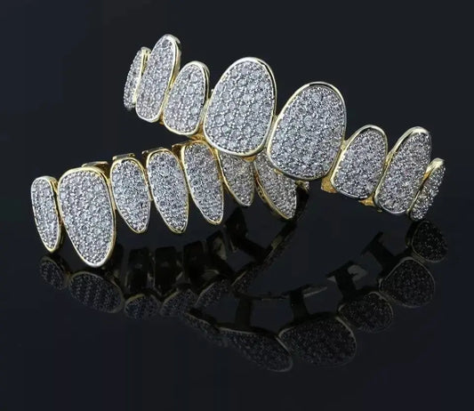 18K Gold Plated Iced Out Simulated 8 Top and Bottom Diamond Grills for Your Teeth JettsJewelers