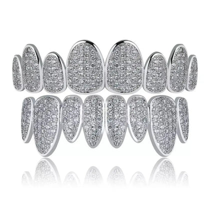 18K Gold Plated Iced Out Simulated 8 Top and Bottom Diamond Grills for Your Teeth JettsJewelers
