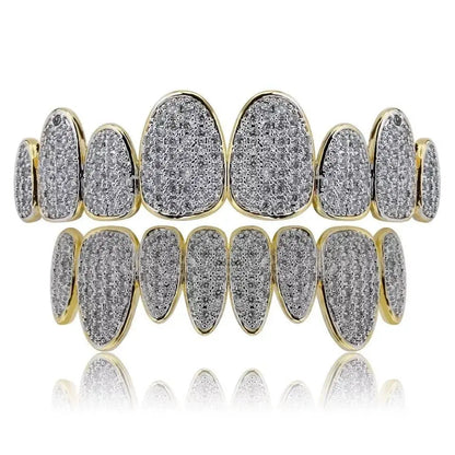18K Gold Plated Iced Out Simulated 8 Top and Bottom Diamond Grills for Your Teeth JettsJewelers