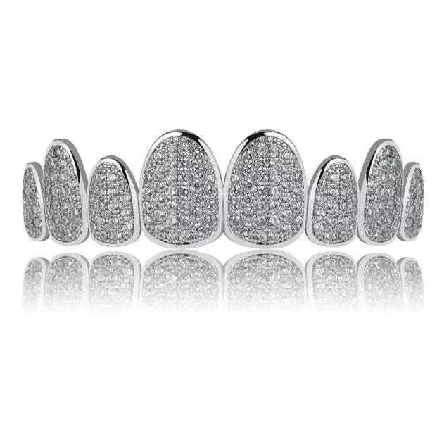 18K Gold Plated Iced Out Simulated 8 Top and Bottom Diamond Grills for Your Teeth JettsJewelers