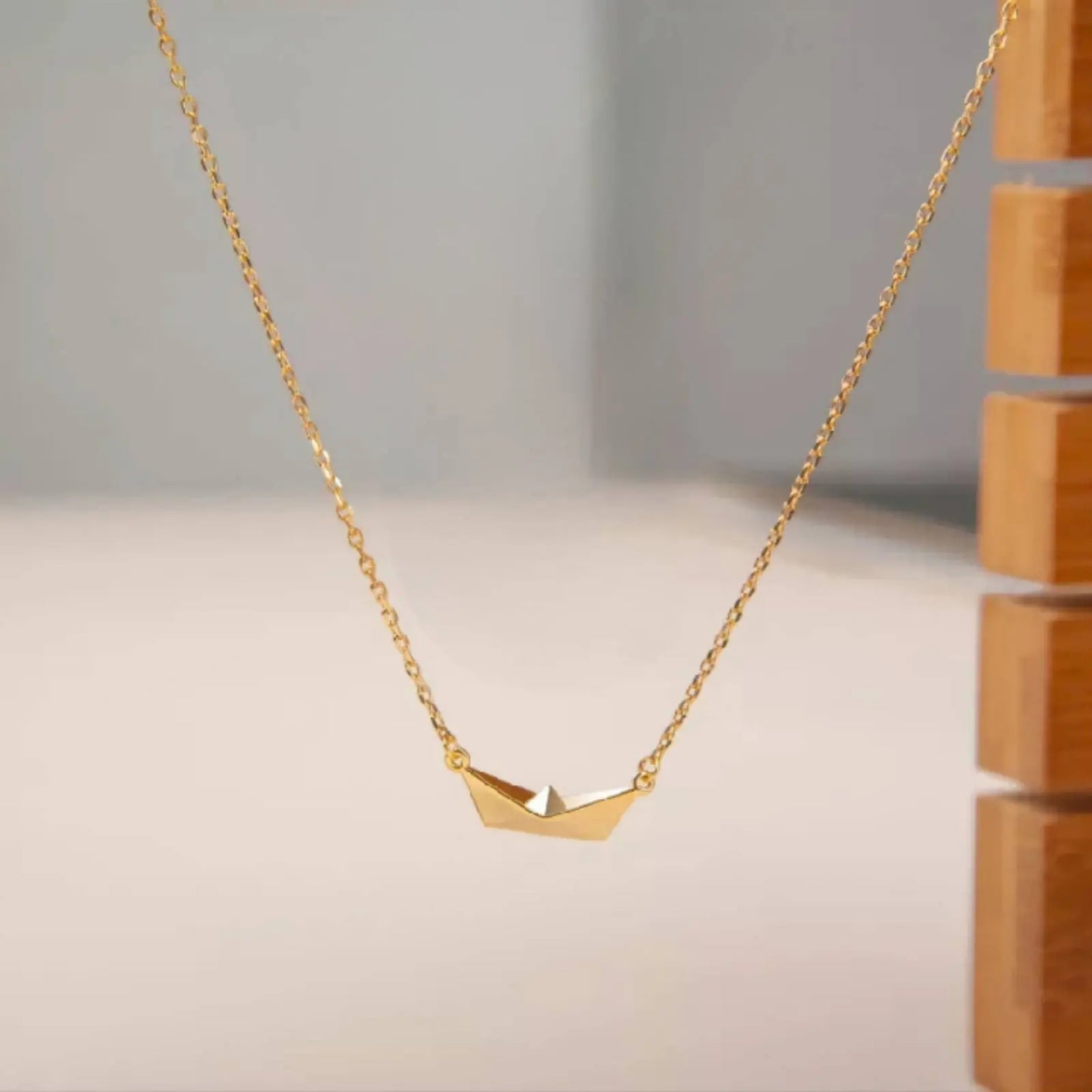 18K Gold Plated Minimalist Paper Boat Pendant Necklace Clavicle for Women Stainless Steel Gold Plated JettsJewelers