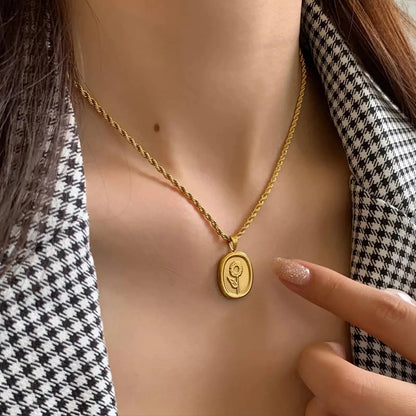 18K Gold Plated Oval Flower Pendant Rope Necklace for Women JettsJewelers