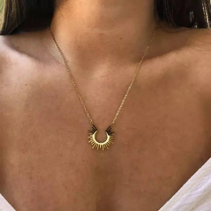 18K Gold Plated Spike Sunburst Pendant Necklace for Women Stainless Steel Gold Plated JettsJewelers
