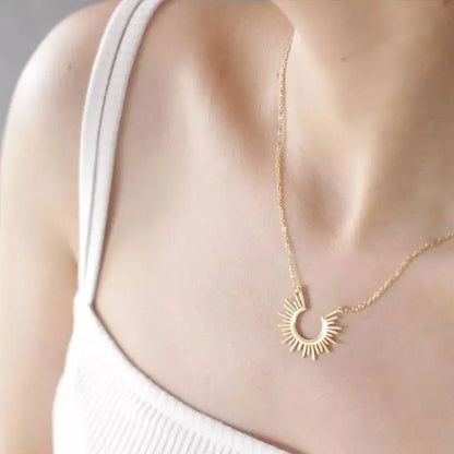 18K Gold Plated Spike Sunburst Pendant Necklace for Women Stainless Steel Gold Plated JettsJewelers