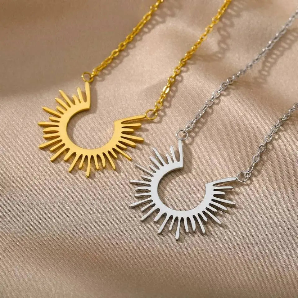 18K Gold Plated Spike Sunburst Pendant Necklace for Women Stainless Steel Gold Plated JettsJewelers