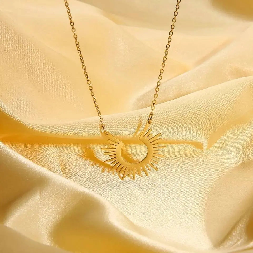 18K Gold Plated Spike Sunburst Pendant Necklace for Women Stainless Steel Gold Plated JettsJewelers