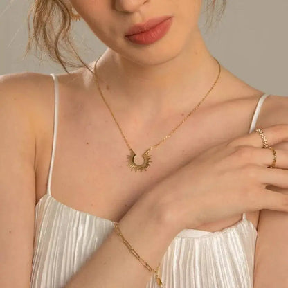 18K Gold Plated Spike Sunburst Pendant Necklace for Women Stainless Steel Gold Plated JettsJewelers