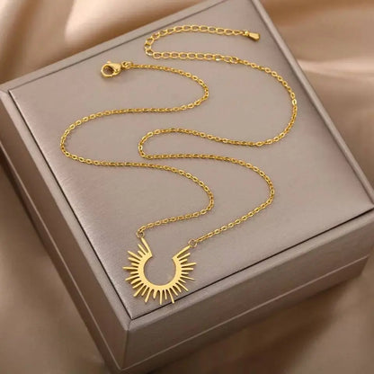 18K Gold Plated Spike Sunburst Pendant Necklace for Women Stainless Steel Gold Plated JettsJewelers