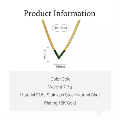 18K Gold Plated V Shape Natural Shell Flat Snake Chain Minimalist Necklace for Women JettsJewelers
