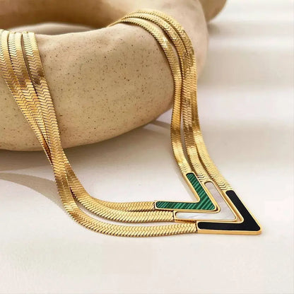 18K Gold Plated V Shape Natural Shell Flat Snake Chain Minimalist Necklace for Women JettsJewelers