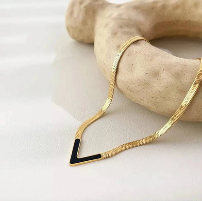 18K Gold Plated V Shape Natural Shell Flat Snake Chain Minimalist Necklace for Women JettsJewelers