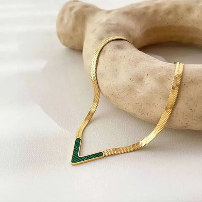 18K Gold Plated V Shape Natural Shell Flat Snake Chain Minimalist Necklace for Women JettsJewelers