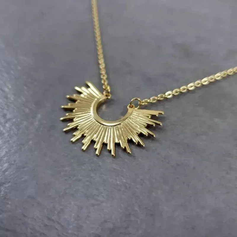18K Gold Plated Vintage Spike Sunburst Pendant Necklace for Women Stainless Steel Gold Plated JettsJewelers