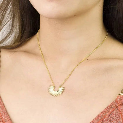 18K Gold Plated Vintage Spike Sunburst Pendant Necklace for Women Stainless Steel Gold Plated JettsJewelers