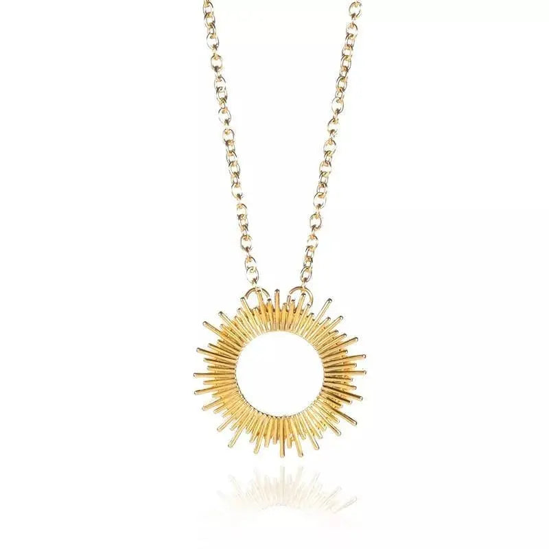 18K Gold Plated Vintage Spike Sunburst Pendant Necklace for Women Stainless Steel Gold Plated JettsJewelers