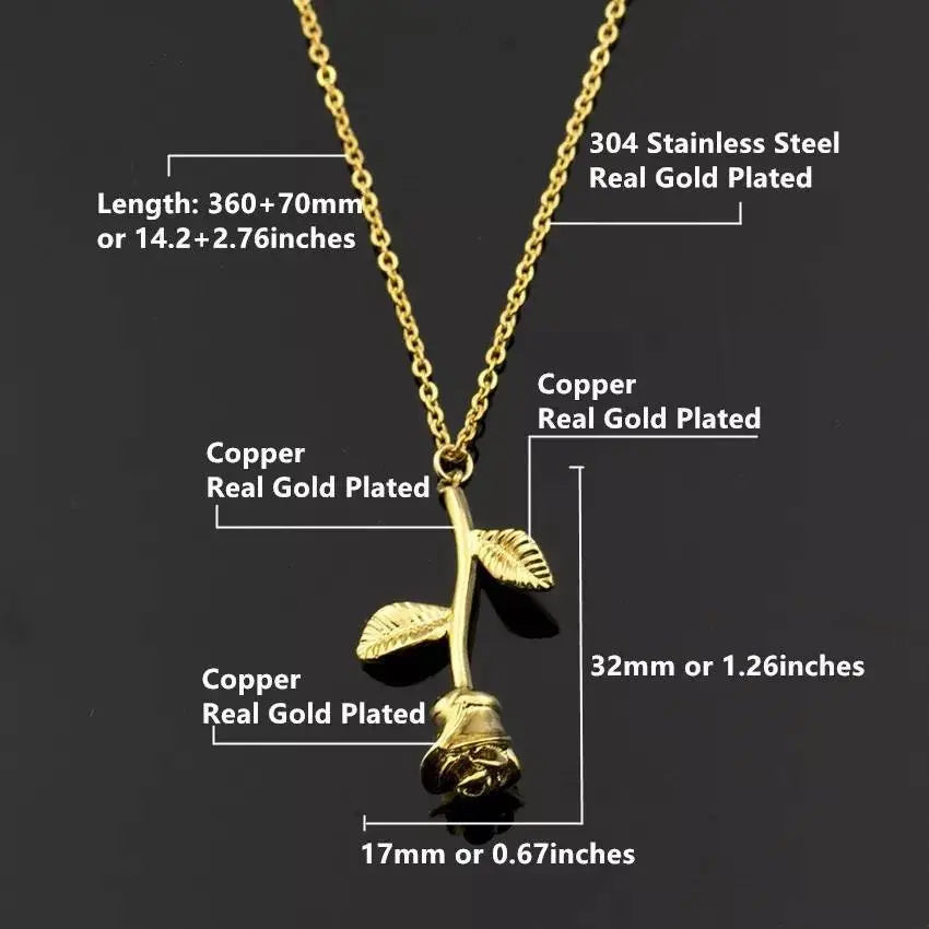 18K Gold Rose Flower Pendant Necklace for Women Stainless Steel Gold Plated JettsJewelers