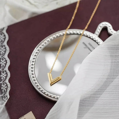 18K Gold V Pendant Necklace for Women Stainless Steel Gold Plated JettsJewelers