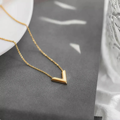 18K Gold V Pendant Necklace for Women Stainless Steel Gold Plated JettsJewelers