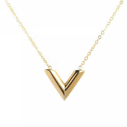 18K Gold V Pendant Necklace for Women Stainless Steel Gold Plated JettsJewelers