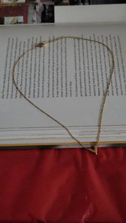 18K Gold V Pendant Necklace for Women Stainless Steel Gold Plated JettsJewelers