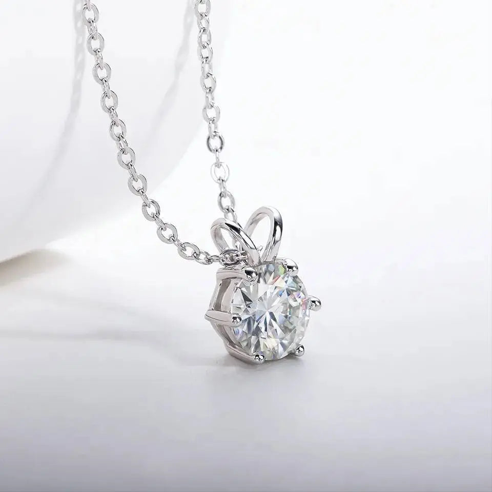 18K Gold White Gold Rose Gold 2CTW 8mm GH Color Created Moissanite Pendant Necklace with Sterling Silver Chain for Women JettsJewelers