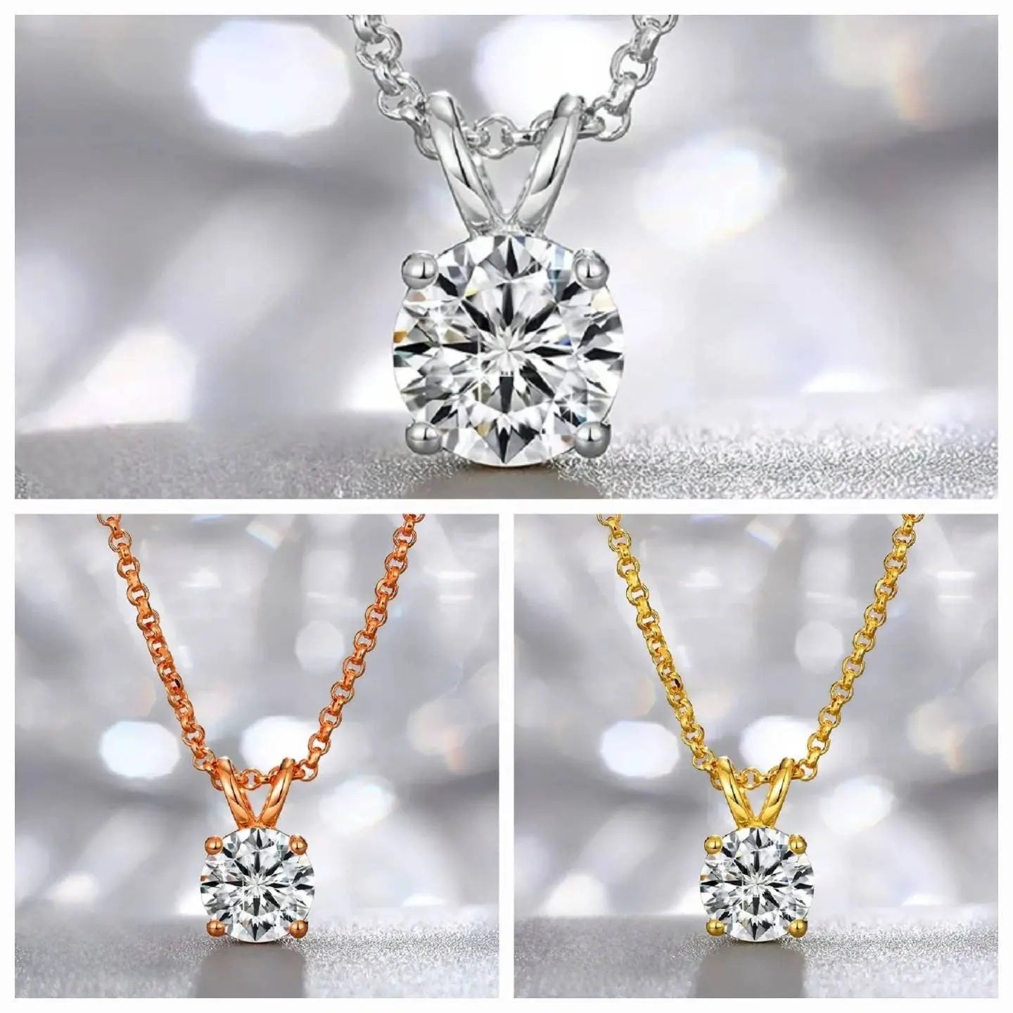 18K Gold White Gold Rose Gold 2CTW 8mm GH Color Created Moissanite Pendant Necklace with Sterling Silver Chain for Women JettsJewelers