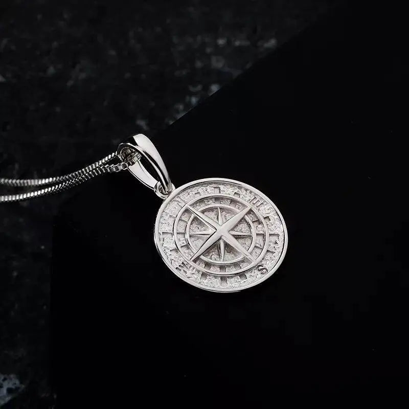 18k Gold Compass North Star Pendant Chain Mens Compass Necklace Gold Anchor Pendant Vintage Sterling Silver Necklace For Men Boyfriend Gift JettsJewelers
