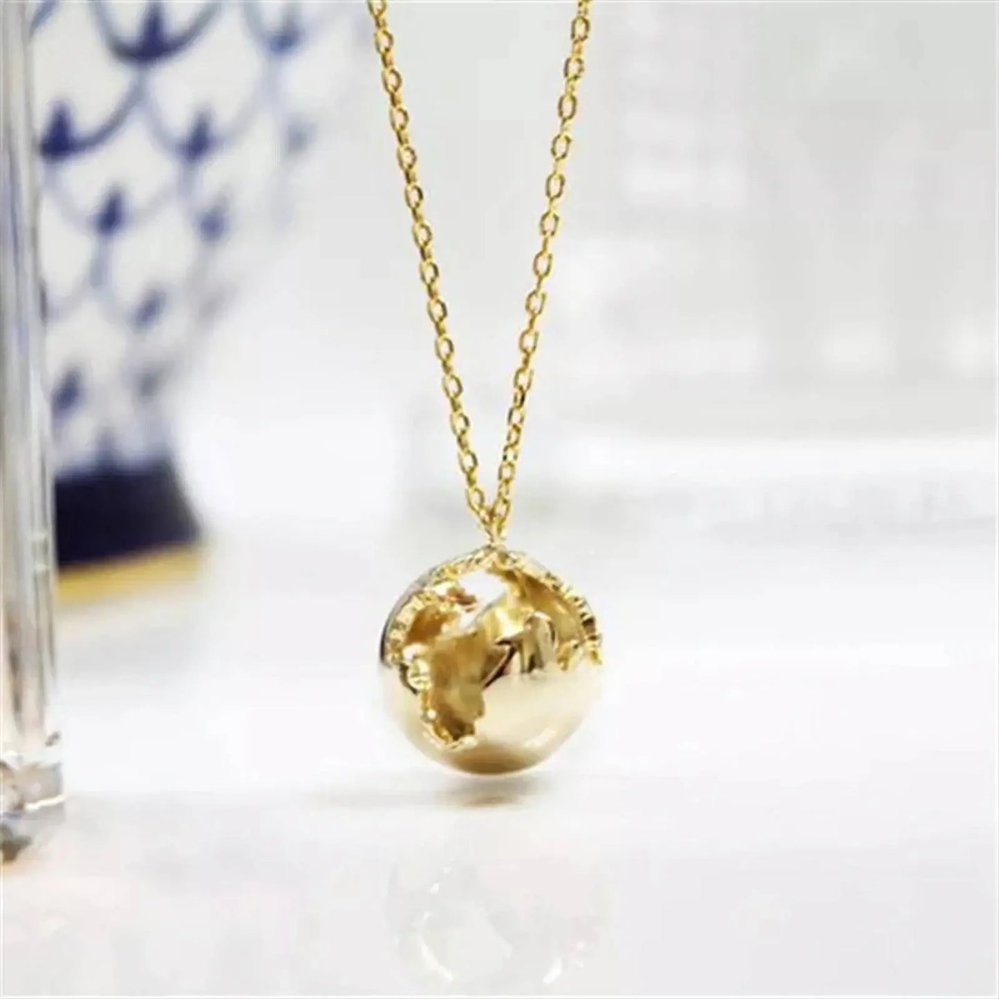 18k Gold Plated 3D Globe Pendant Necklace JettsJewelers