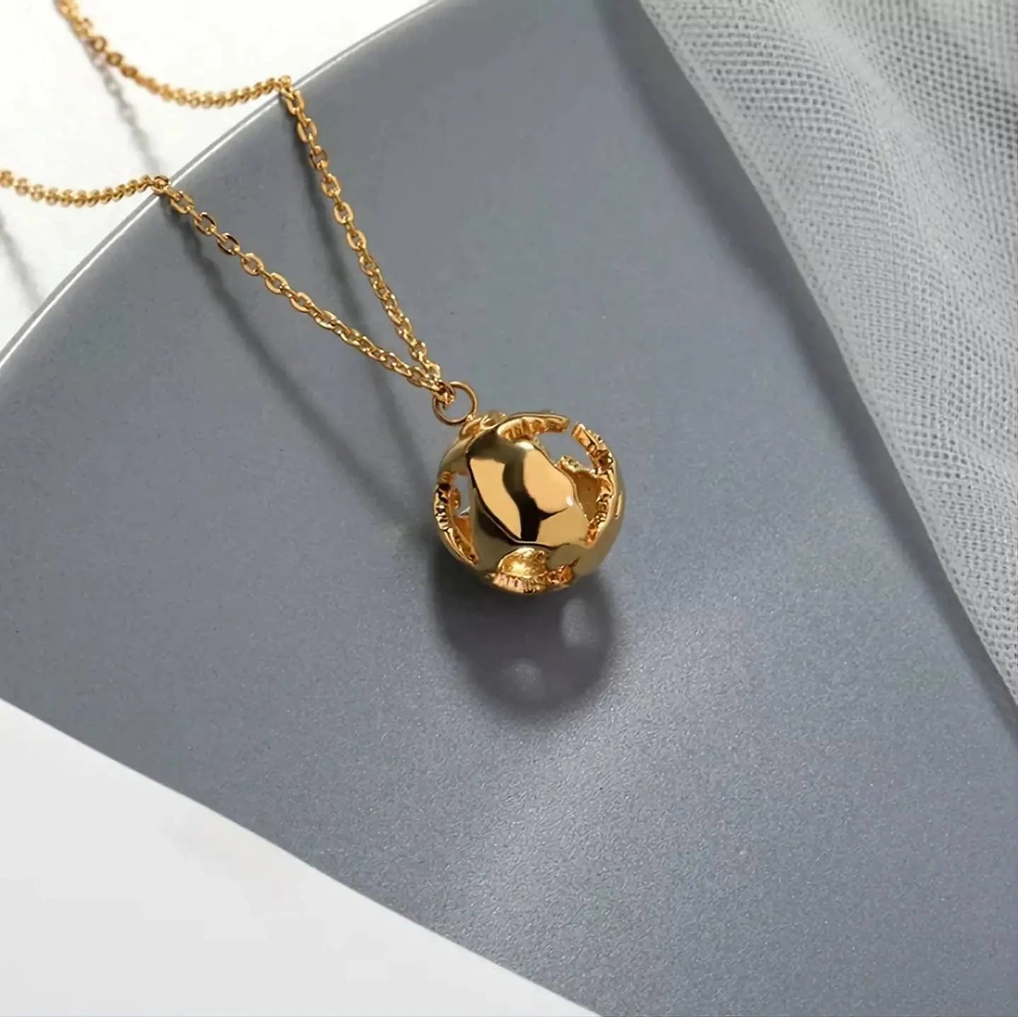 18k Gold Plated 3D Globe Pendant Necklace JettsJewelers