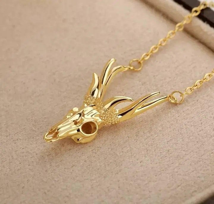 18k Gold Plated Antler Skull Necklace JettsJewelers