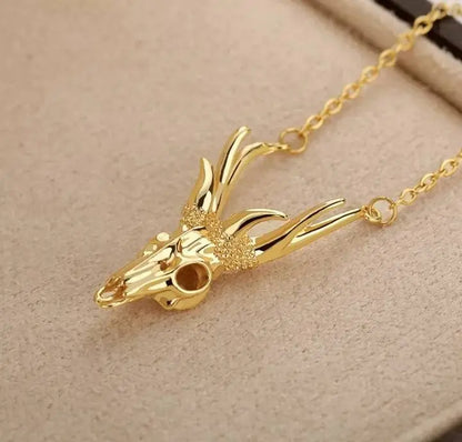 18k Gold Plated Antler Skull Necklace JettsJewelers