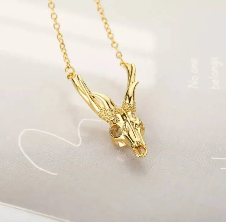 18k Gold Plated Antler Skull Necklace JettsJewelers