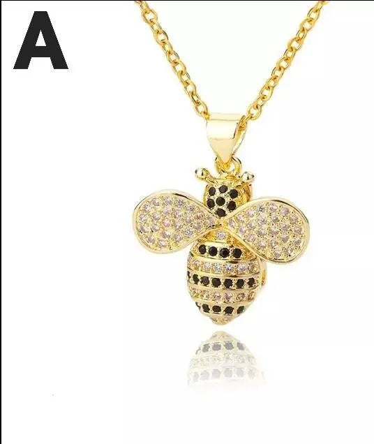 18k Gold Plated Bee Pendant Necklace Colorful Zircon Gems JettsJewelers