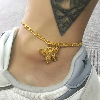 18k Gold Plated Butterfly Ankle Bracelets for Women Boho Beach Tennis Anklets Stainless Steel Layered Adjustable Chain Anklets Foot - JettsJewelers