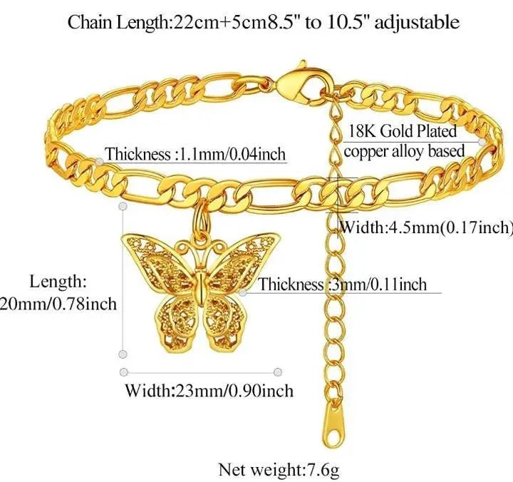 18k Gold Plated Butterfly Ankle Bracelets for Women Boho Beach Tennis Anklets Stainless Steel Layered Adjustable Chain Anklets Foot - JettsJewelers