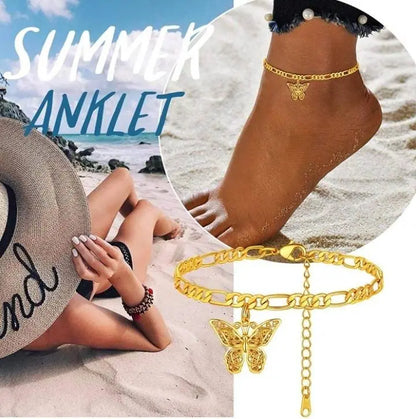 18k Gold Plated Butterfly Ankle Bracelets for Women Boho Beach Tennis Anklets Stainless Steel Layered Adjustable Chain Anklets Foot - JettsJewelers