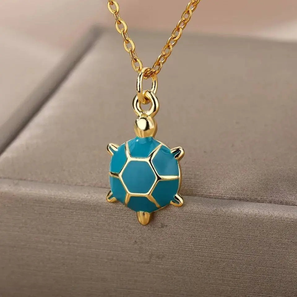 18k Gold Plated Colored Turtle Pendant Necklace JettsJewelers