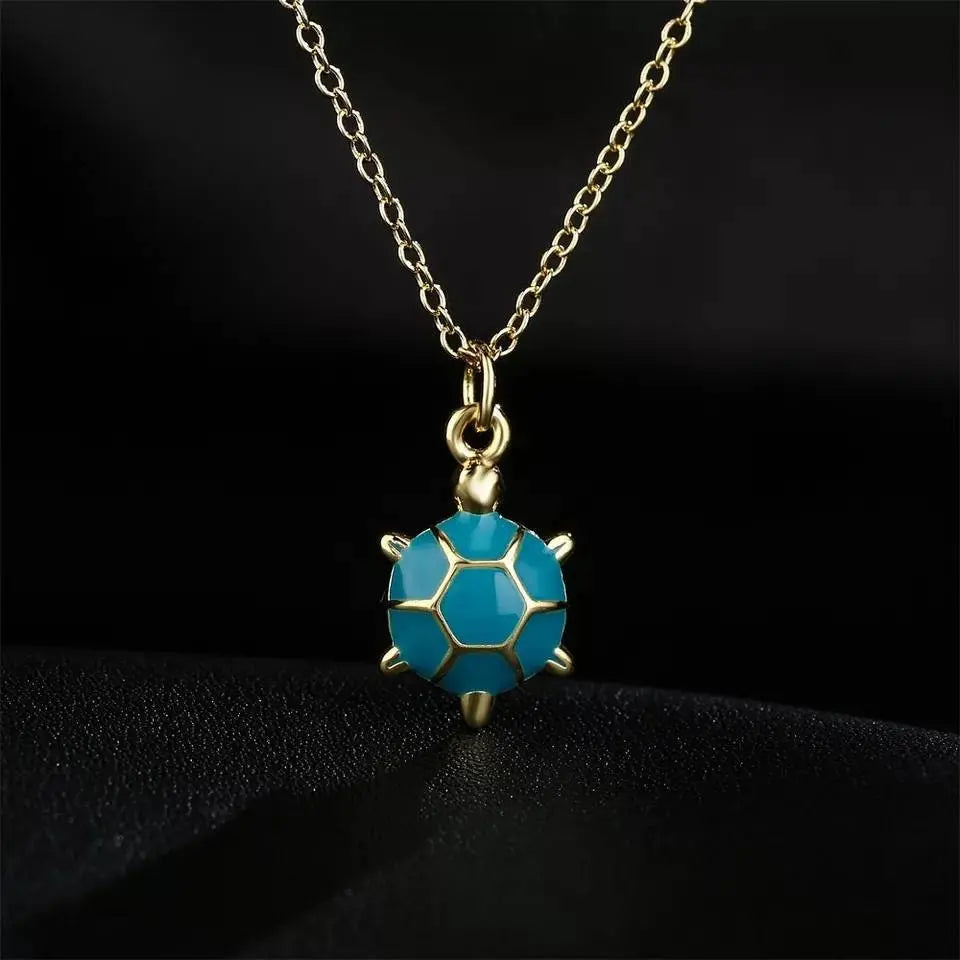 18k Gold Plated Colored Turtle Pendant Necklace JettsJewelers