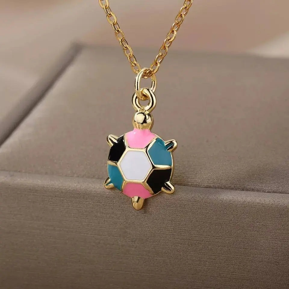 18k Gold Plated Colored Turtle Pendant Necklace JettsJewelers