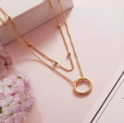 18k Gold Plated Double Layered Bead Loop Necklace JettsJewelers