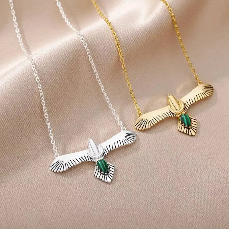 18k Gold Plated Eagle Pendant Necklace Green Gems JettsJewelers