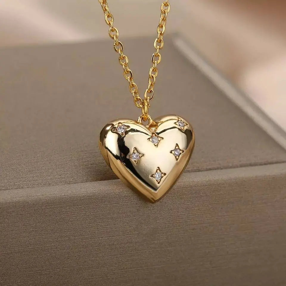 18k Gold Plated Heart Pendant with CZ Necklace JettsJewelers