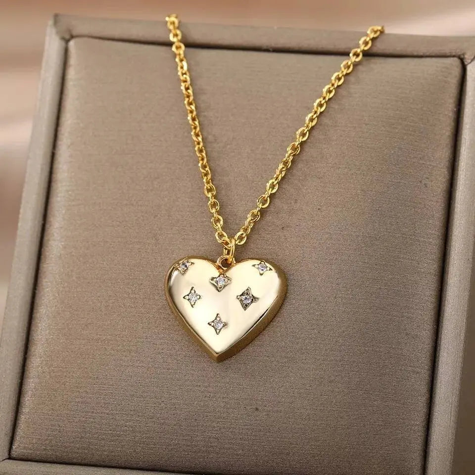 18k Gold Plated Heart Pendant with CZ Necklace JettsJewelers