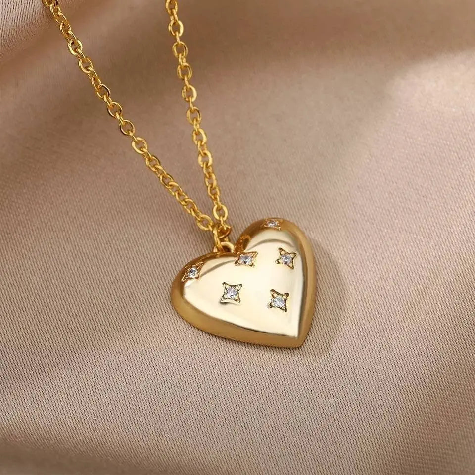 18k Gold Plated Heart Pendant with CZ Necklace JettsJewelers