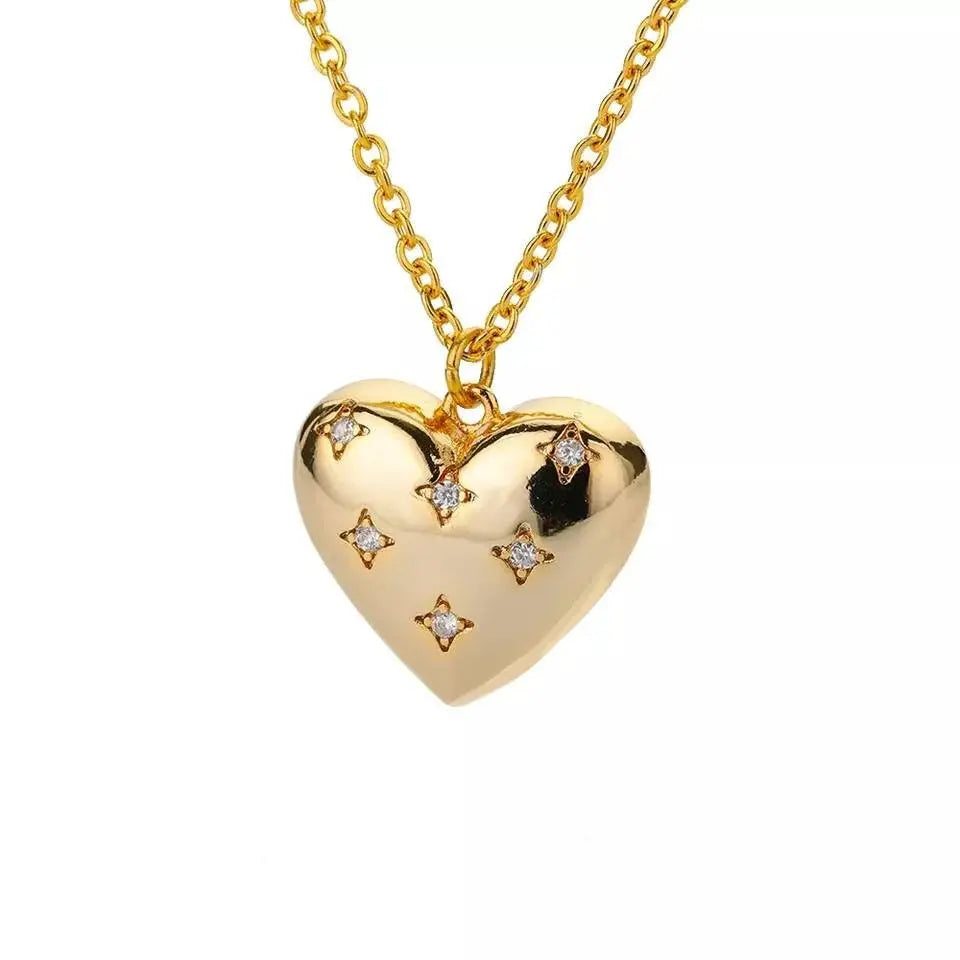 18k Gold Plated Heart Pendant with CZ Necklace JettsJewelers