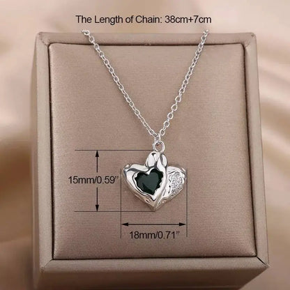 18k Gold Plated Heart Stone Geometric with CZ Necklace JettsJewelers