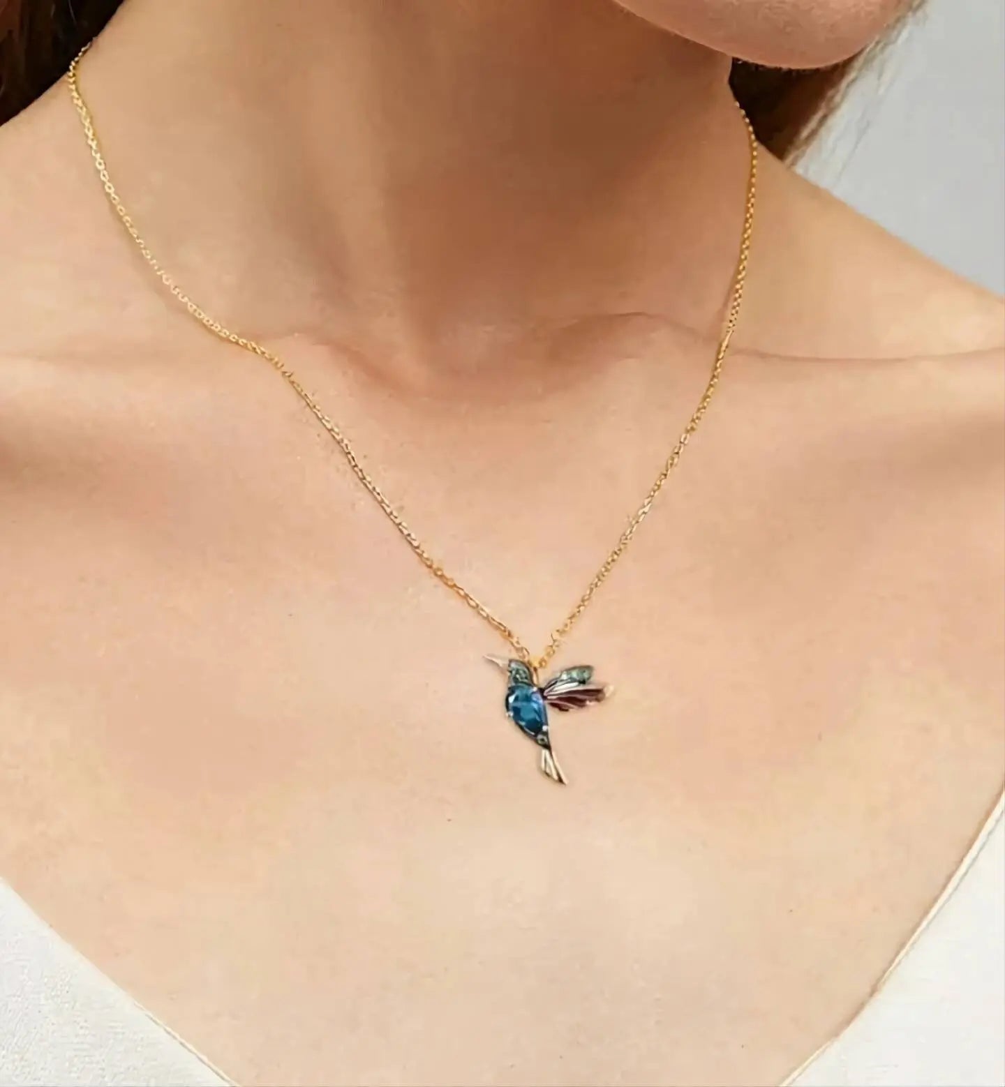 18k Gold Plated Vintage Hummingbird Sapphire Ruby Necklace JettsJewelers