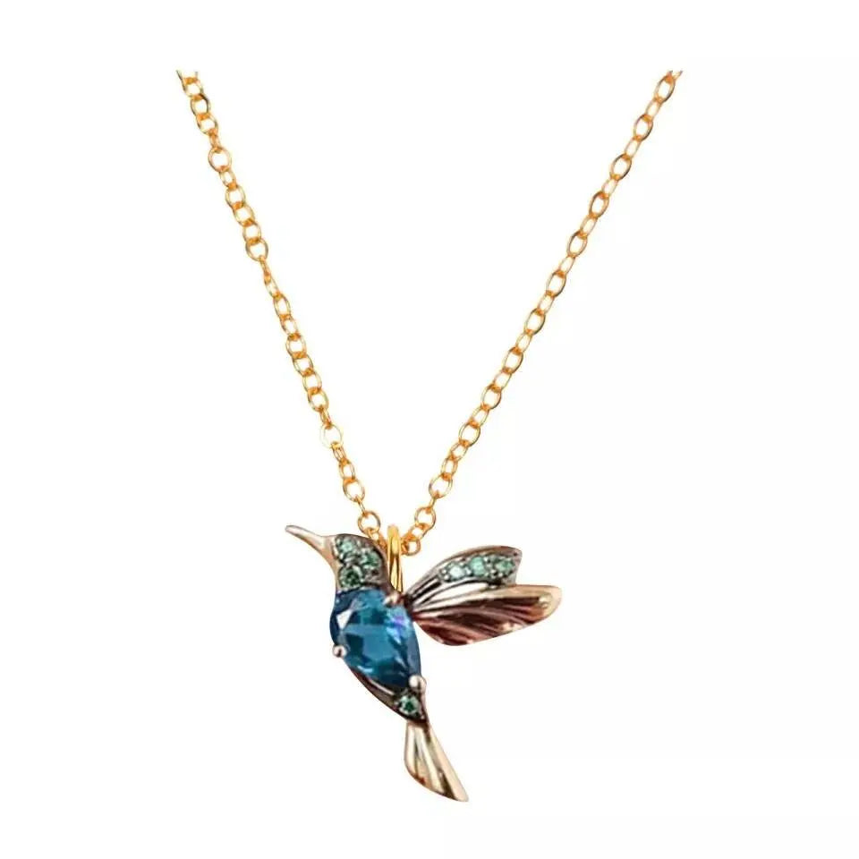18k Gold Plated Vintage Hummingbird Sapphire Ruby Necklace JettsJewelers