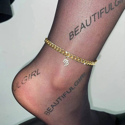 18k Gold Plated Zodiac Sign Curby Anklet, Custom Ankle Bracelet, Crystal Cubic Zirconia Constellation Zodiac Anklet, Leg Chain, JettsJewelers